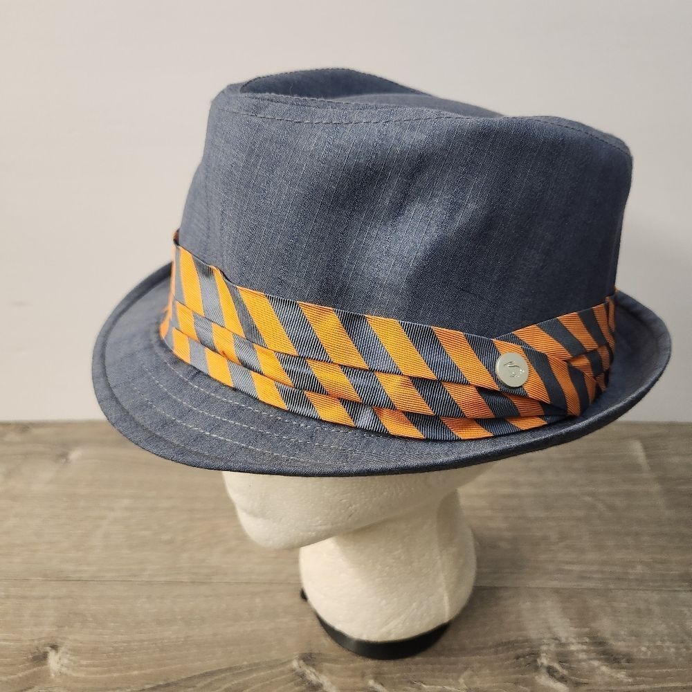 Peter Grimm Mens Fedora Hat Charcoal Grey Size L/XL‎ Orange Grey Hat Band Logo